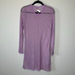 NWT BECCA Lilac Sheer Metallic Mesh Scoop Neck Swim Coverup Dress – Size L